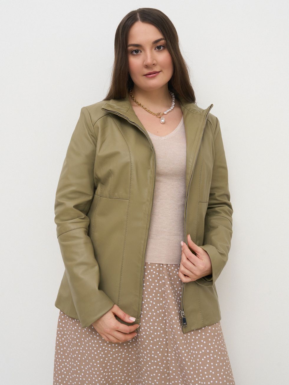 КОЖАНАЯ КУРТКА ЖЕНСКАЯ, ОЛИВКОВАЯ
