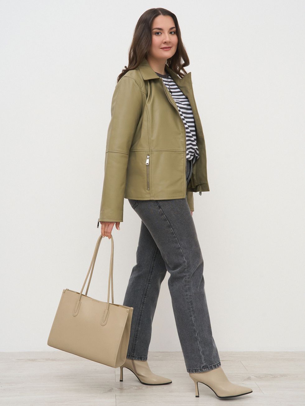 КОЖАНАЯ КУРТКА ЖЕНСКАЯ, ОЛИВКОВАЯ