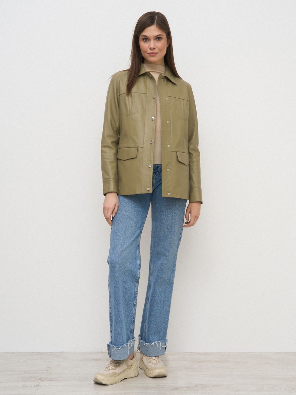 КОЖАНАЯ КУРТКА ЖЕНСКАЯ, ОЛИВКОВАЯ