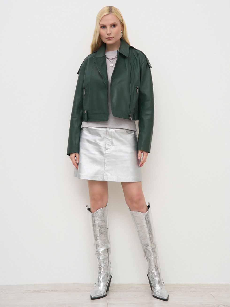 КОЖАНАЯ КУРТКА ЖЕНСКАЯ, ТЕМНО-ЗЕЛЕНАЯ