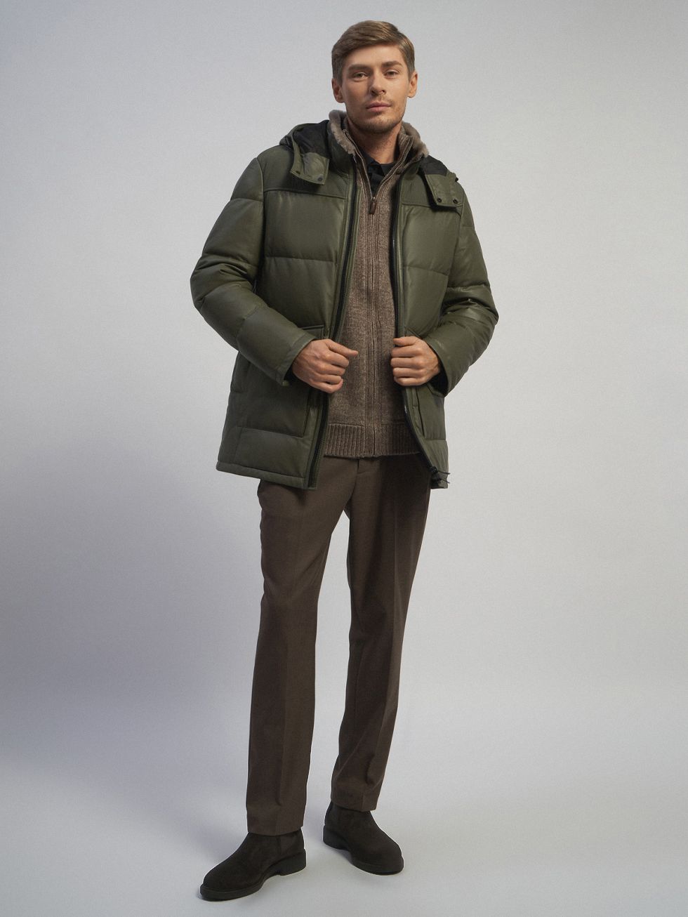 КОЖАНАЯ КУРТКА МУЖСКАЯ, ЗЕЛЕНАЯ