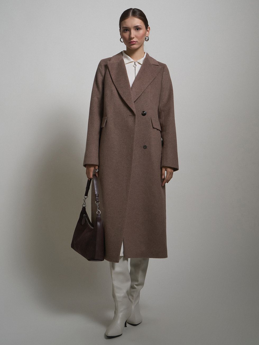 ТЕКСТИЛЬНОЕ ПАЛЬТО ЖЕНСКОЕ, КОРИЧНЕВОЕ