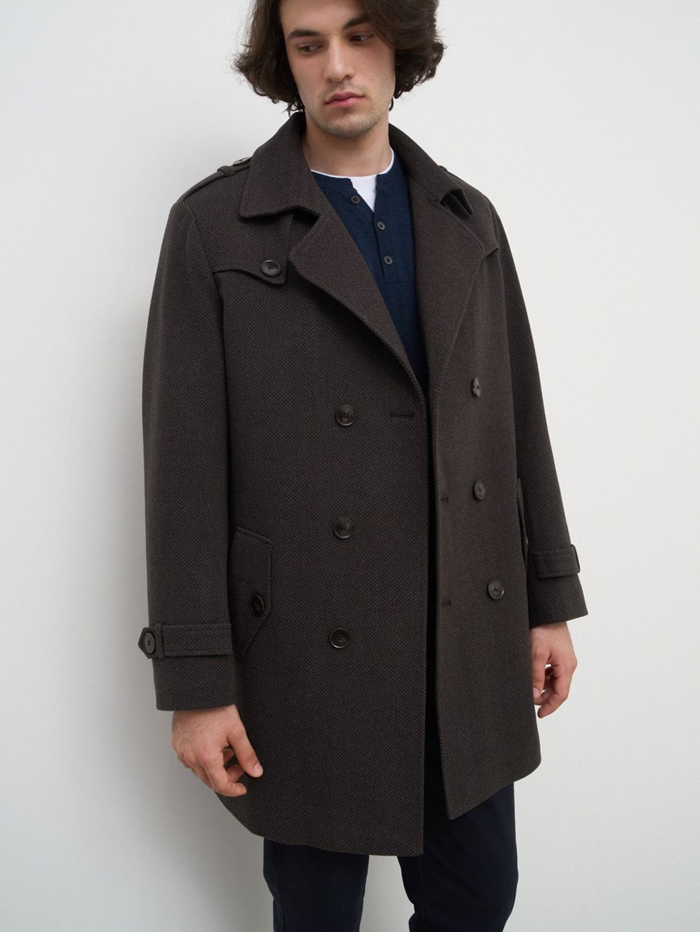 ТЕКСТИЛЬНОЕ ПАЛЬТО МУЖСКОЕ, КОРИЧНЕВОЕ
