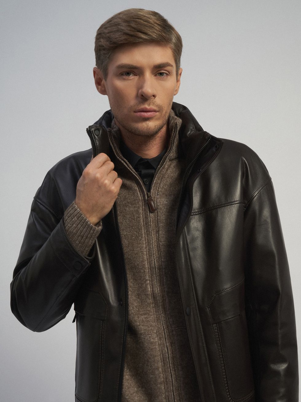 КОЖАНАЯ КУРТКА МУЖСКАЯ, КОРИЧНЕВАЯ