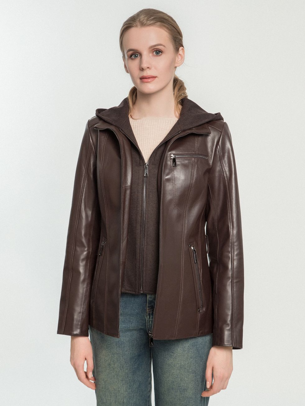 КОЖАНАЯ КУРТКА ЖЕНСКАЯ, КОРИЧНЕВАЯ