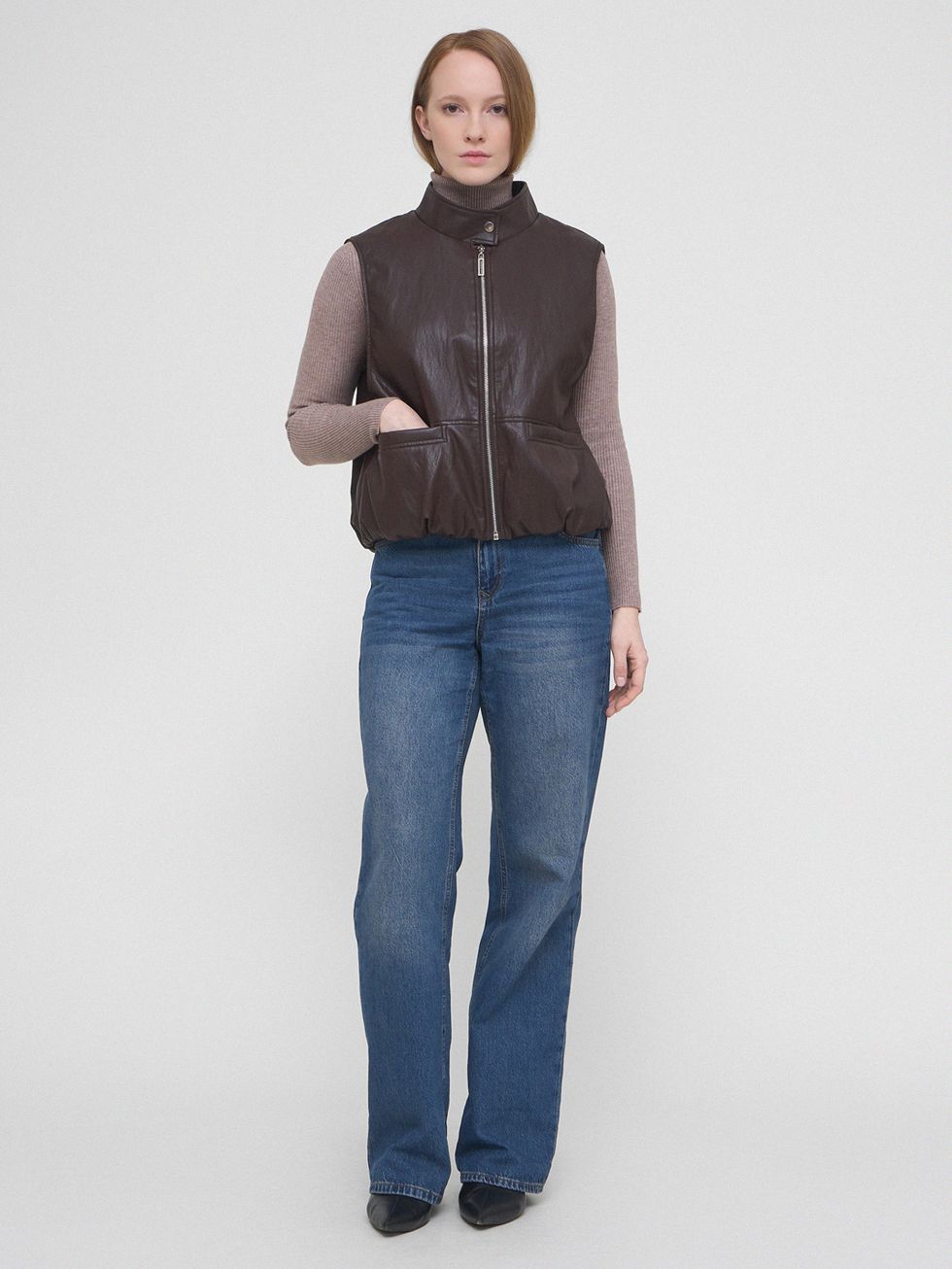КОЖАНЫЙ ЖИЛЕТ ЖЕНСКИЙ, КОРИЧНЕВЫЙ
