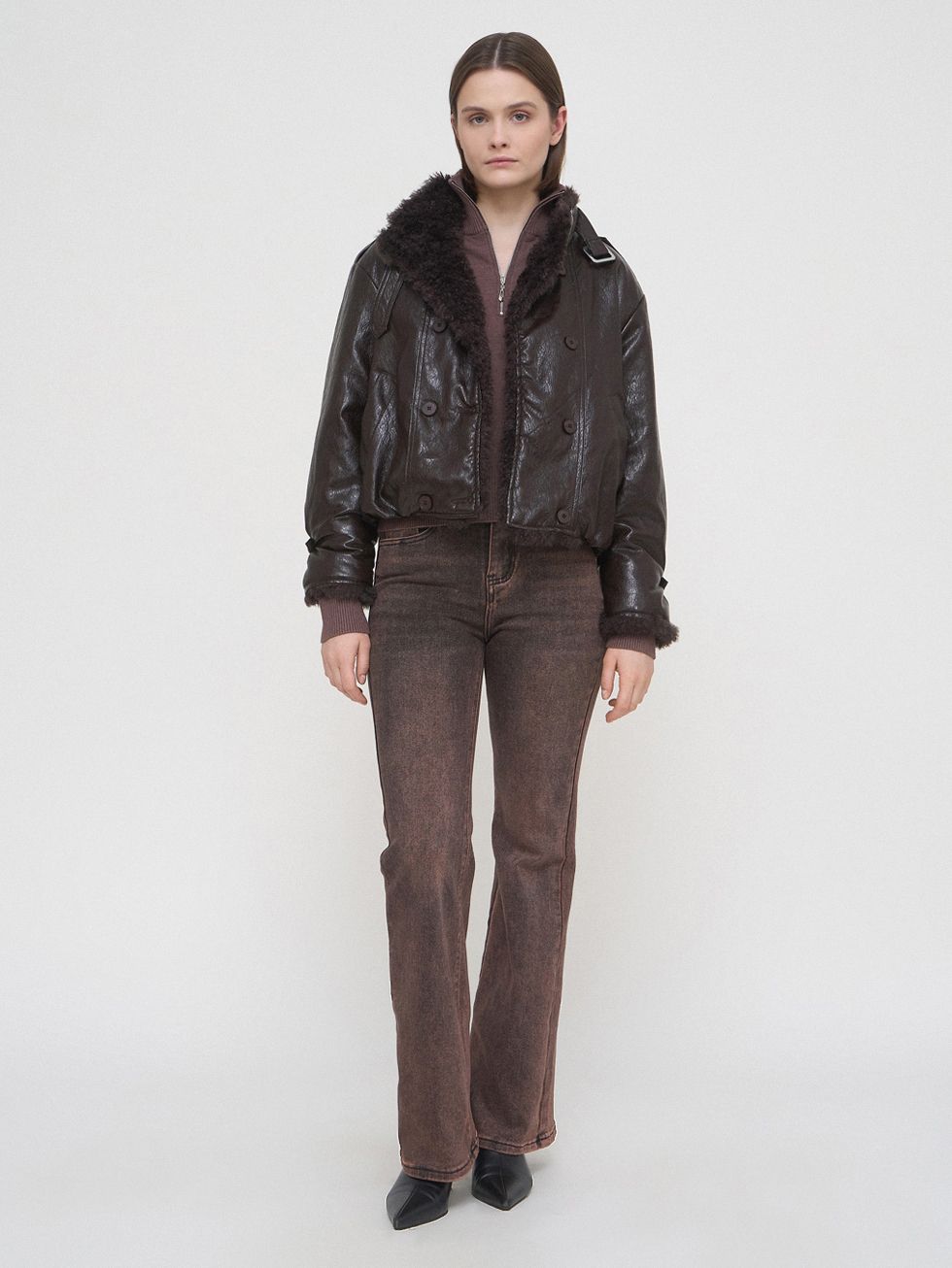 КОЖАНАЯ КУРТКА ЖЕНСКАЯ, КОРИЧНЕВАЯ