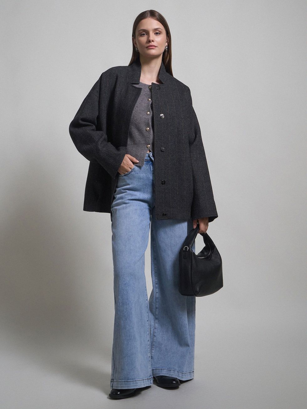 ТЕКСТИЛЬНОЕ ПАЛЬТО ЖЕНСКОЕ, СЕРОЕ