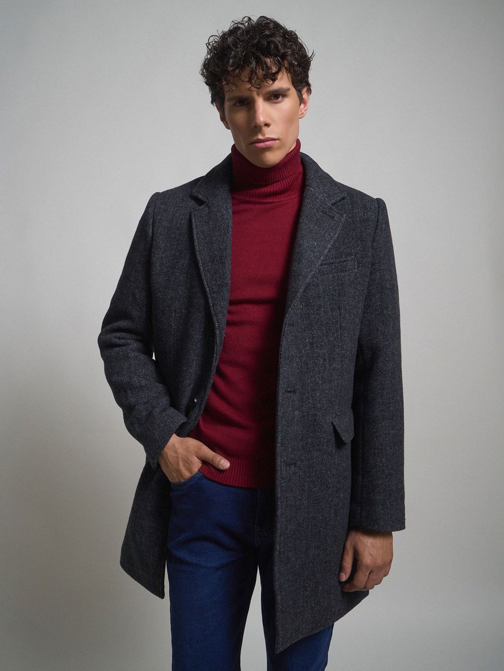 ТЕКСТИЛЬНОЕ ПАЛЬТО МУЖСКОЕ, СЕРОЕ