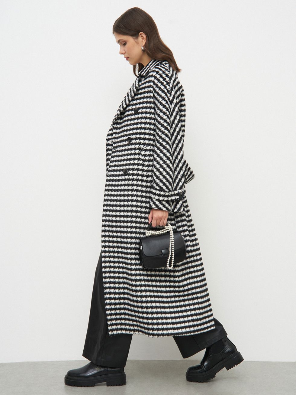 ТЕКСТИЛЬНОЕ ПАЛЬТО ЖЕНСКОЕ, ЧЕРНОЕ/БЕЛОЕ
