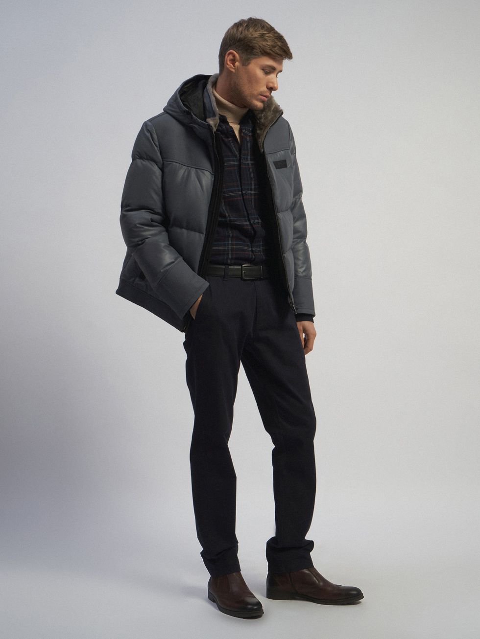 КОЖАНАЯ КУРТКА МУЖСКАЯ, ТЕМНО-СИНЯЯ