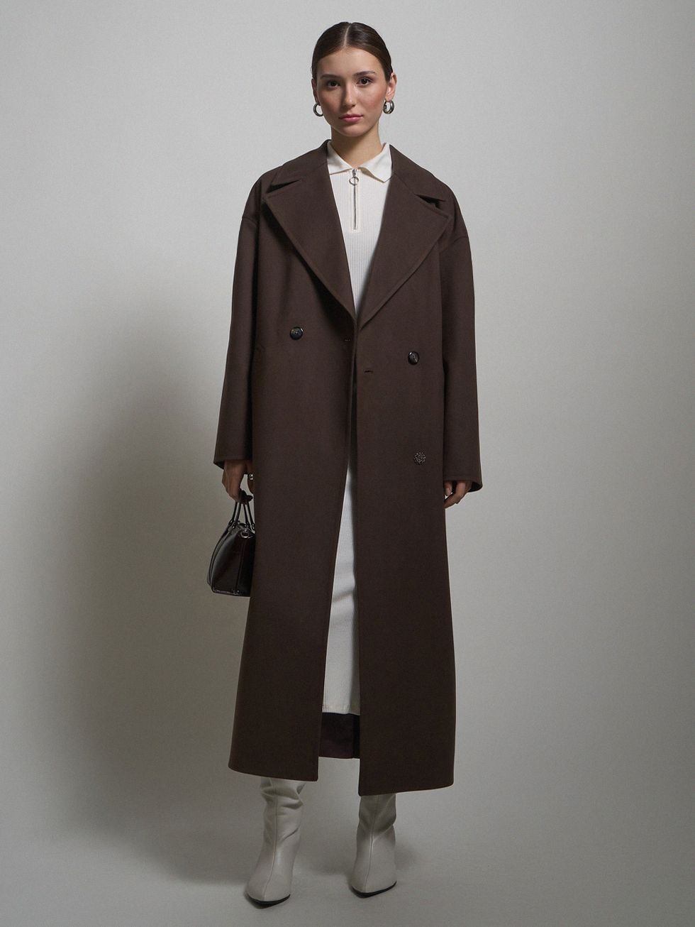 ТЕКСТИЛЬНОЕ ПАЛЬТО ЖЕНСКОЕ, ТЕМНО-КОРИЧНЕВОЕ