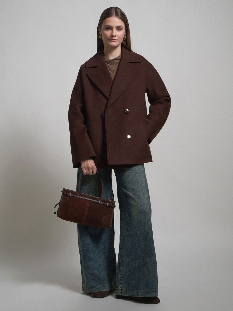 ТЕКСТИЛЬНОЕ ПАЛЬТО ЖЕНСКОЕ, ТЕМНО-КОРИЧНЕВОЕ