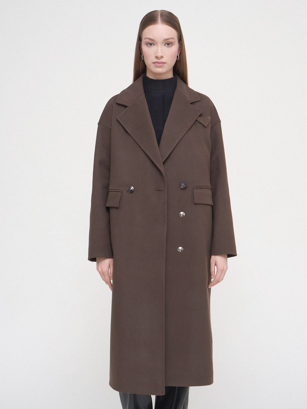 ТЕКСТИЛЬНОЕ ПАЛЬТО ЖЕНСКОЕ, ТЕМНО-КОРИЧНЕВОЕ