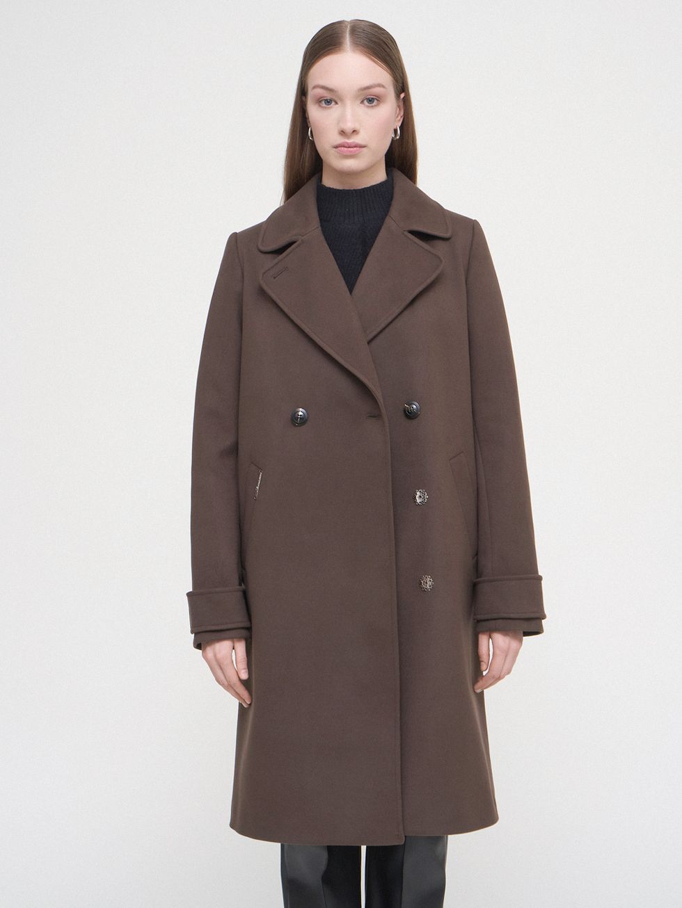 ТЕКСТИЛЬНОЕ ПАЛЬТО ЖЕНСКОЕ, ТЕМНО-КОРИЧНЕВОЕ