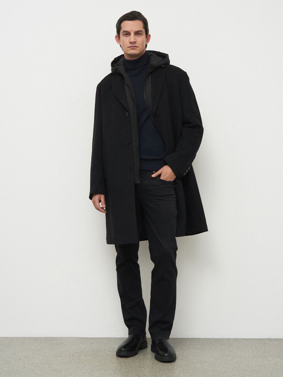 ТЕКСТИЛЬНОЕ ПАЛЬТО МУЖСКОЕ, ЧЕРНОЕ