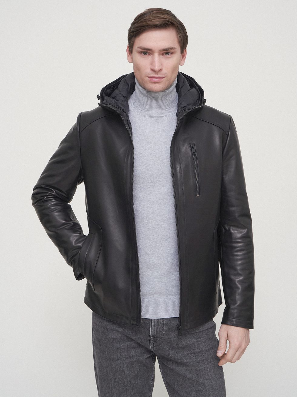 КОЖАНАЯ КУРТКА МУЖСКАЯ, ЧЕРНАЯ