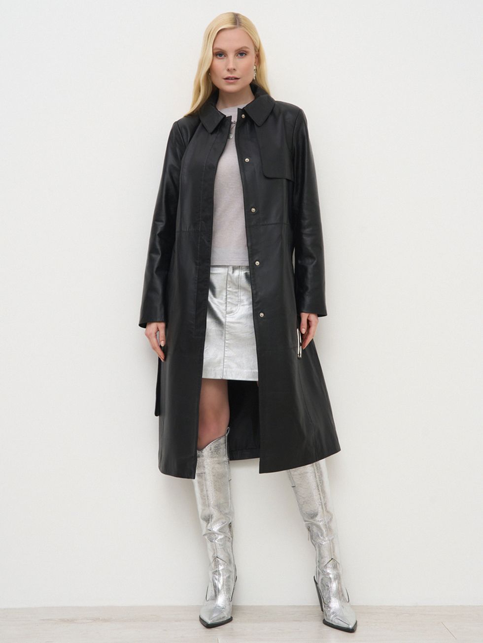 КОЖАНОЕ ПАЛЬТО ЖЕНСКОЕ, ЧЕРНОЕ