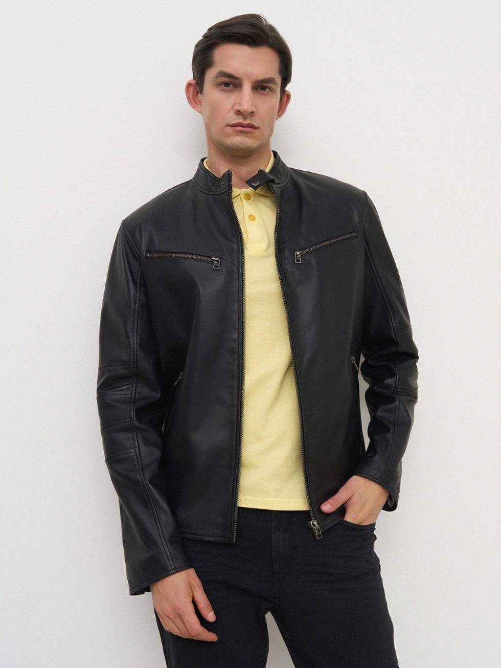 КОЖАНАЯ КУРТКА МУЖСКАЯ, ЧЕРНАЯ