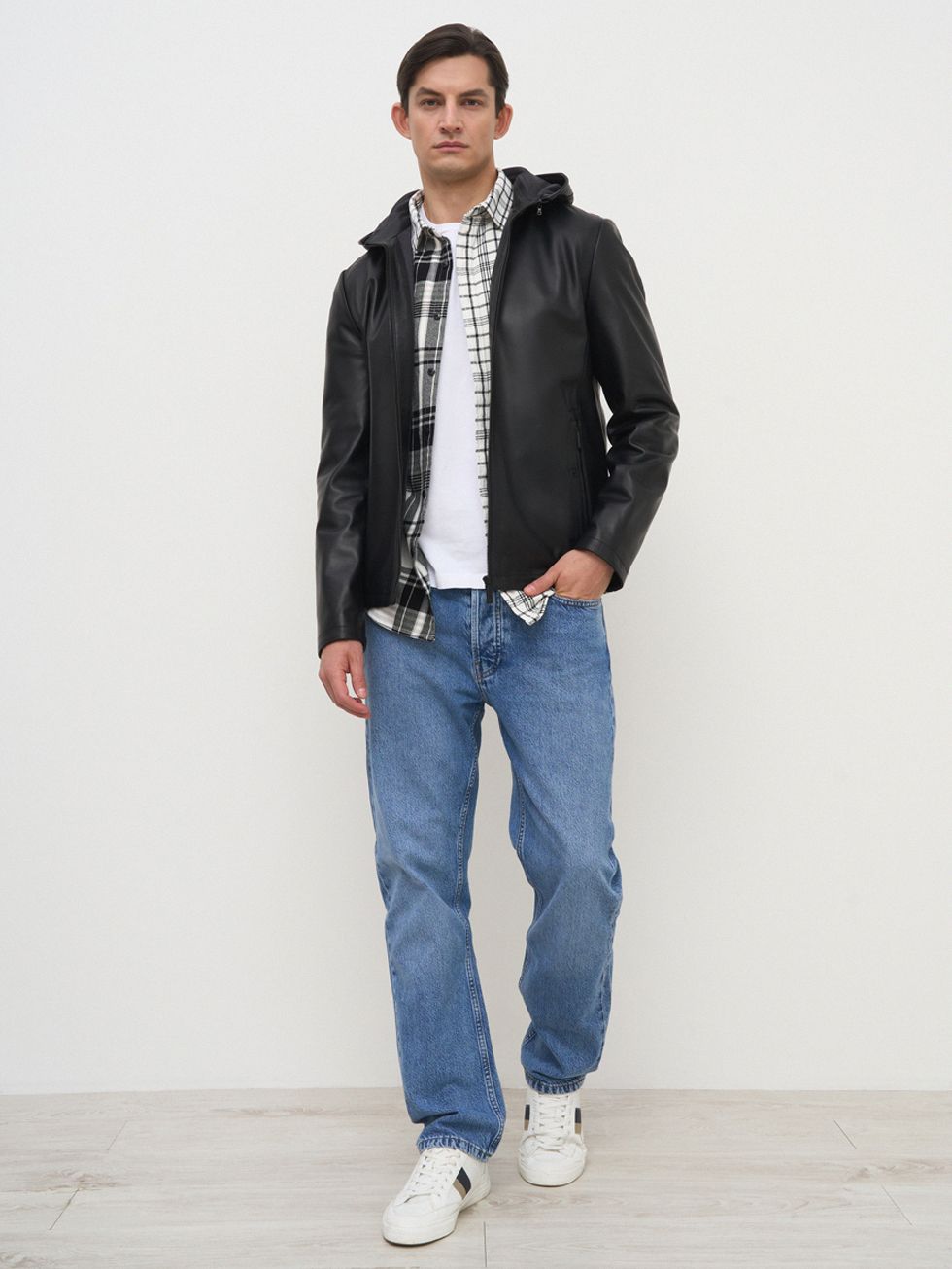 КОЖАНАЯ КУРТКА МУЖСКАЯ, ЧЕРНАЯ