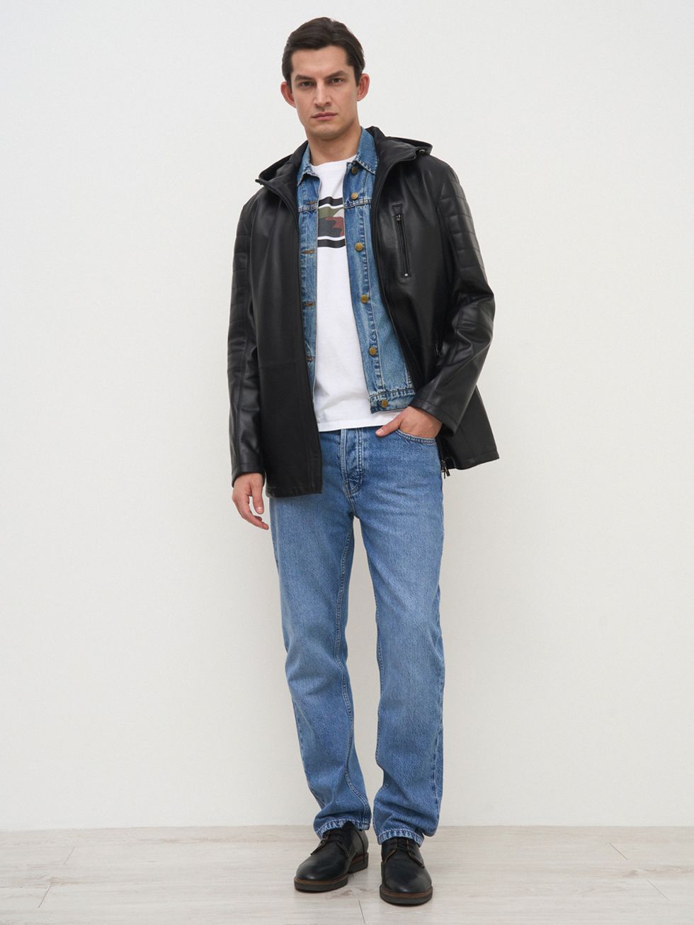 КОЖАНАЯ КУРТКА МУЖСКАЯ, ЧЕРНАЯ