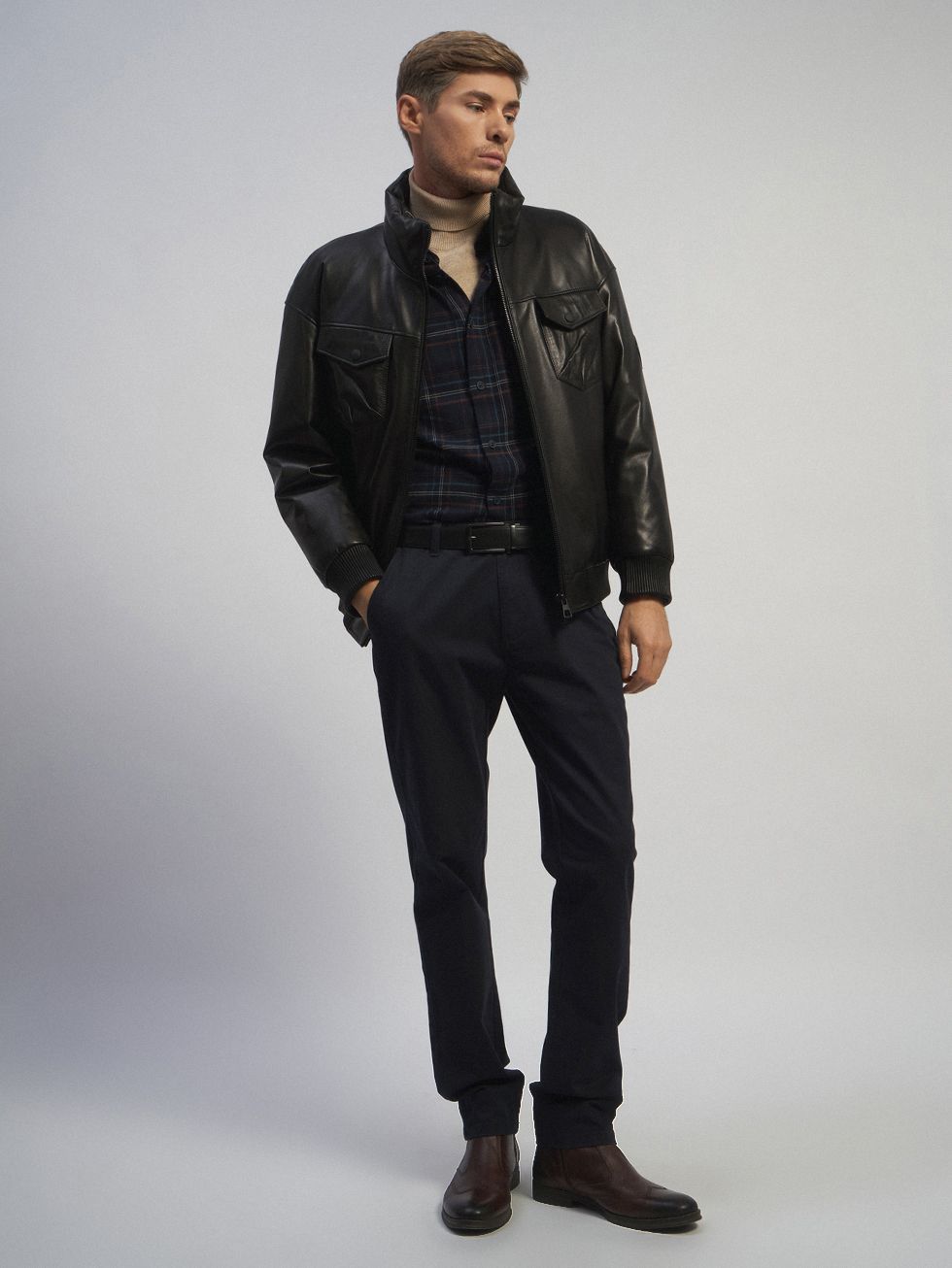 КОЖАНАЯ КУРТКА МУЖСКАЯ, ЧЕРНАЯ