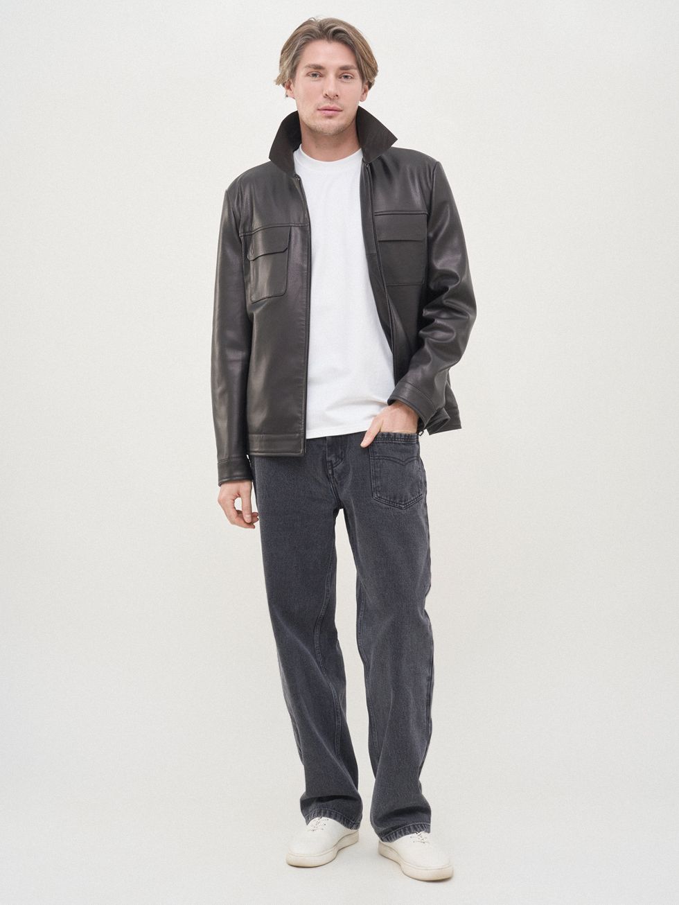 КОЖАНАЯ КУРТКА МУЖСКАЯ, ЧЕРНАЯ