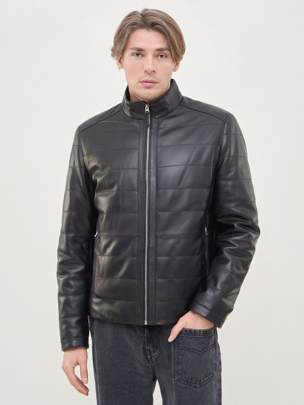 КОЖАНАЯ КУРТКА МУЖСКАЯ, ЧЕРНАЯ