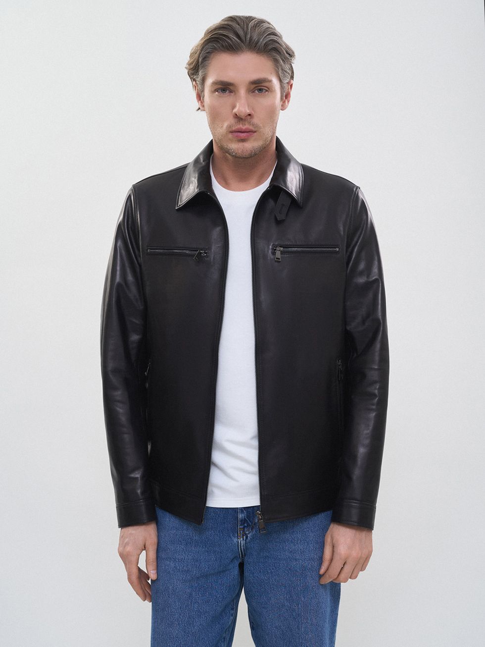 КОЖАНАЯ КУРТКА МУЖСКАЯ, ЧЕРНАЯ