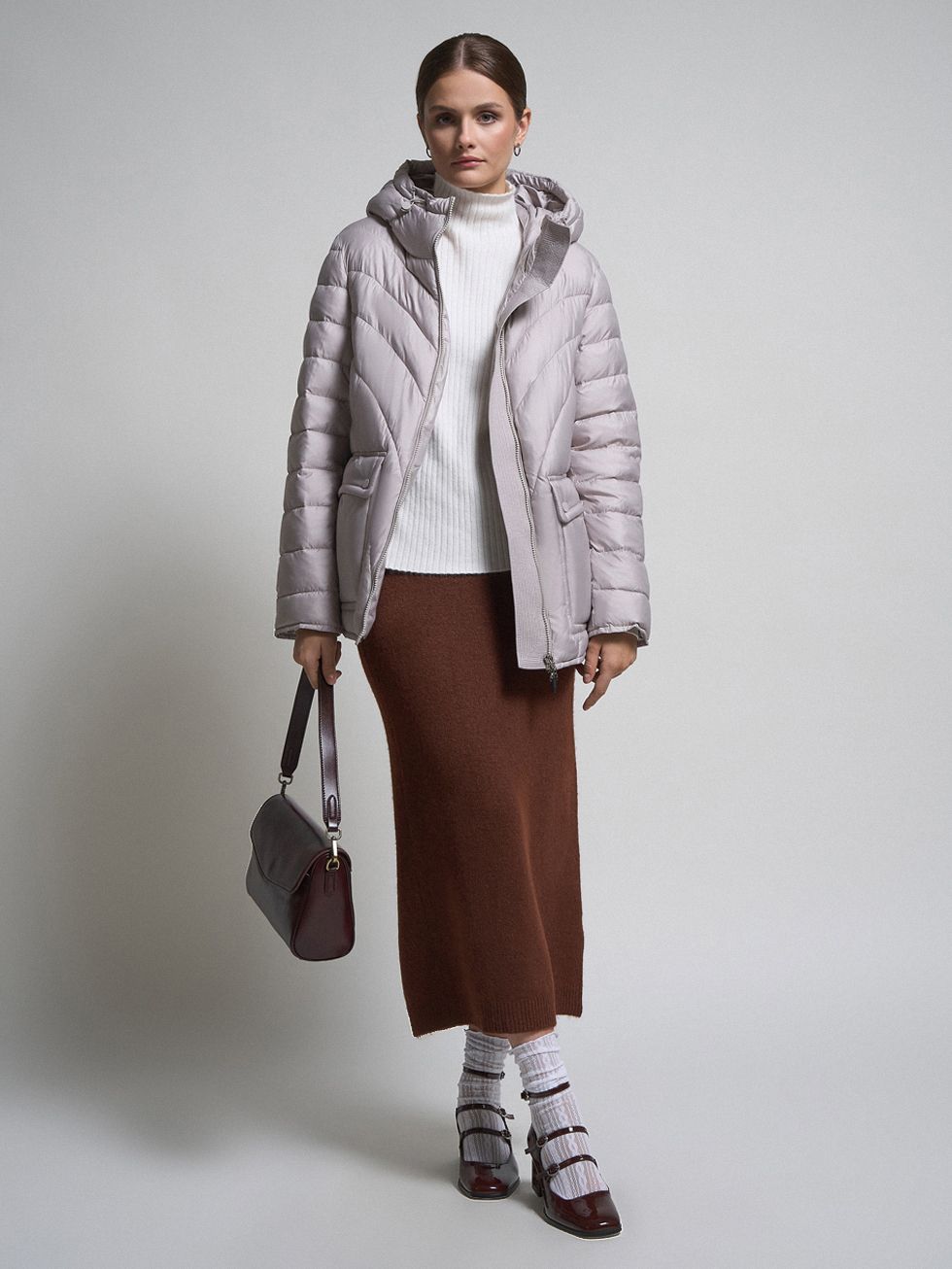 ПУХОВИК ЖЕНСКИЙ, СЕРЫЙ МЕТАЛЛИК