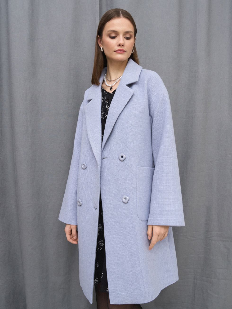 ТЕКСТИЛЬНОЕ ПАЛЬТО ЖЕНСКОЕ, ГОЛУБОЕ