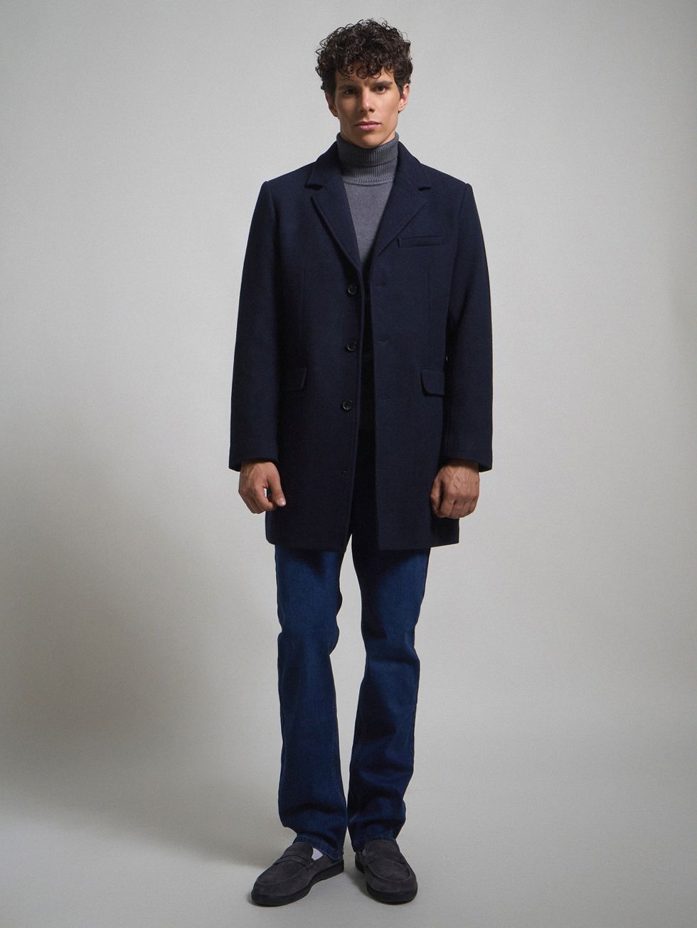ТЕКСТИЛЬНОЕ ПАЛЬТО МУЖСКОЕ, ТЕМНО-СИНЕЕ