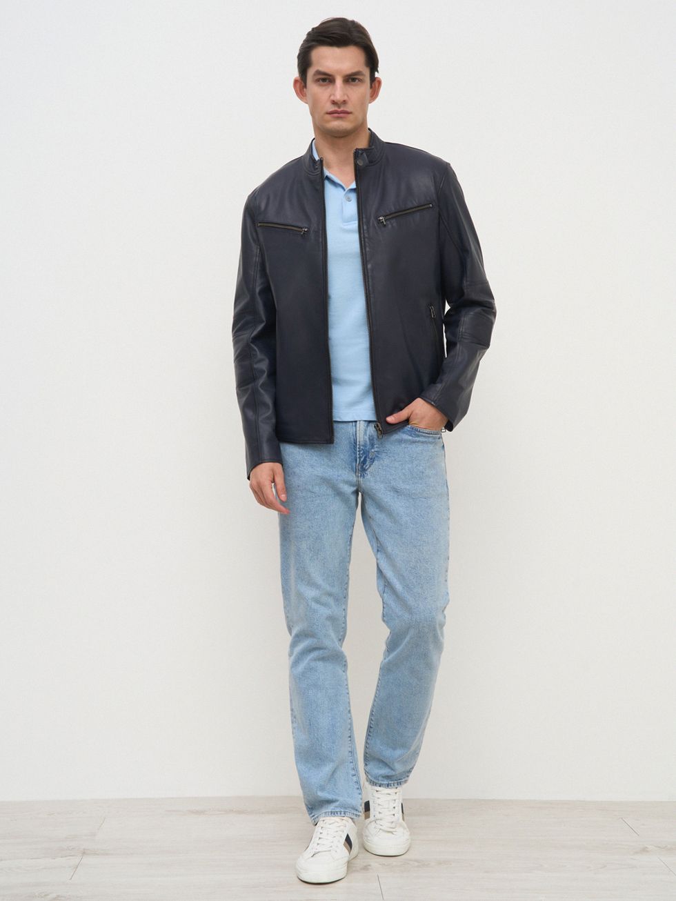 КОЖАНАЯ КУРТКА МУЖСКАЯ, ТЕМНО-СИНЯЯ
