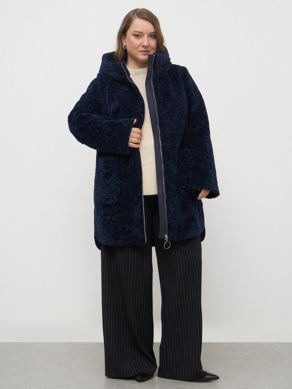 ШУБА ТЕМНО-СИНЯЯ, ЭКО-МЕХ