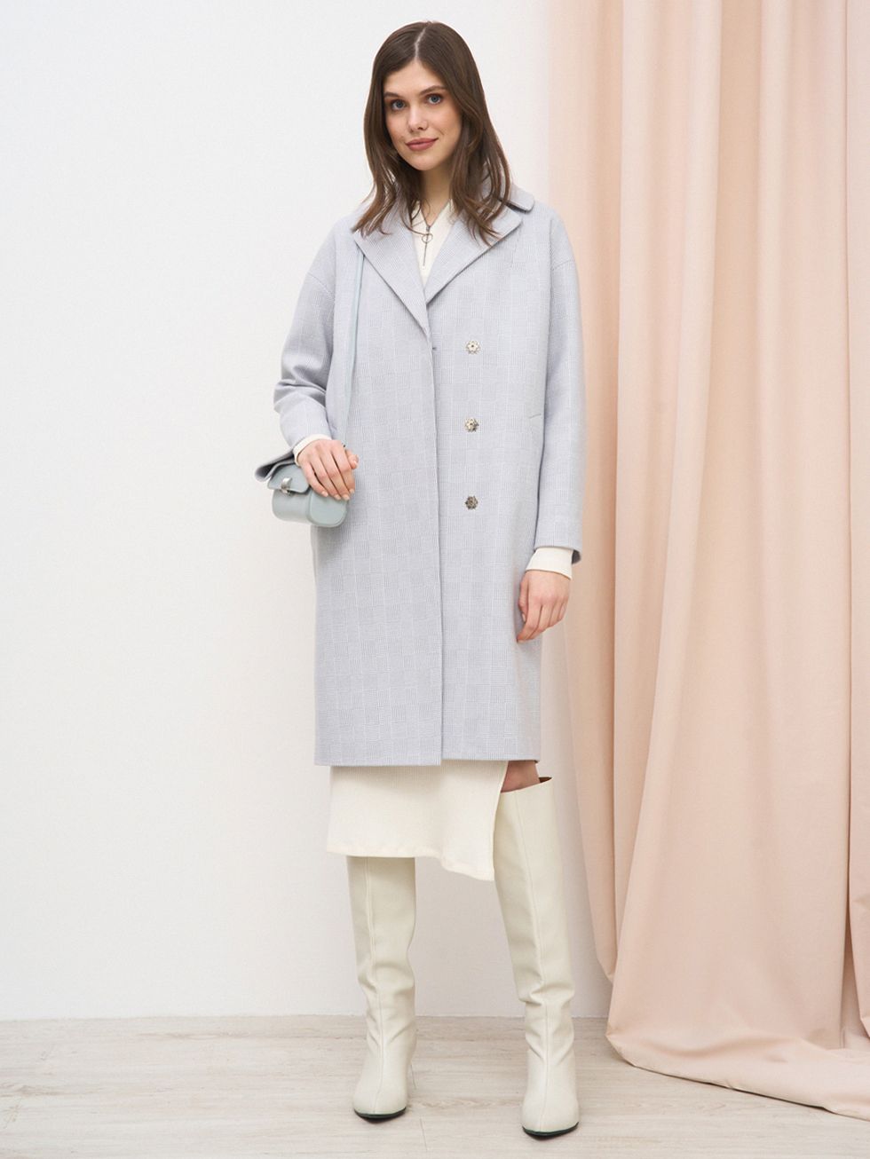 ТЕКСТИЛЬНОЕ ПАЛЬТО ЖЕНСКОЕ, СВЕТЛО-СЕРОЕ