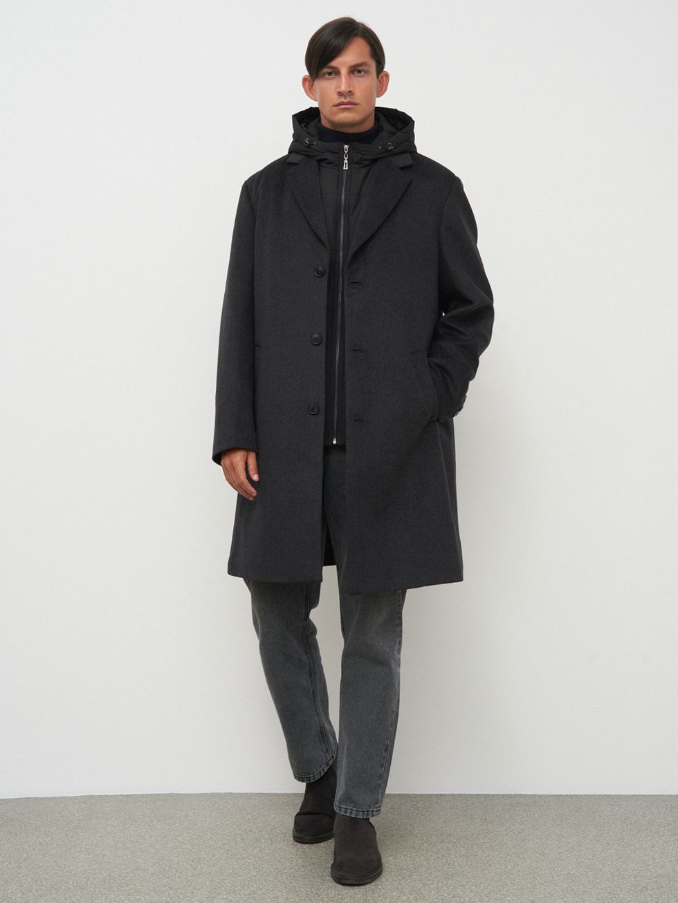 ТЕКСТИЛЬНОЕ ПАЛЬТО МУЖСКОЕ, ТЕМНО-СЕРОЕ