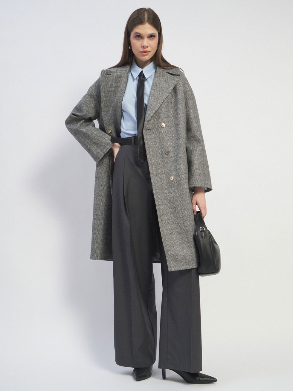 ТЕКСТИЛЬНОЕ ПАЛЬТО ЖЕНСКОЕ, ТЕМНО-СЕРОЕ