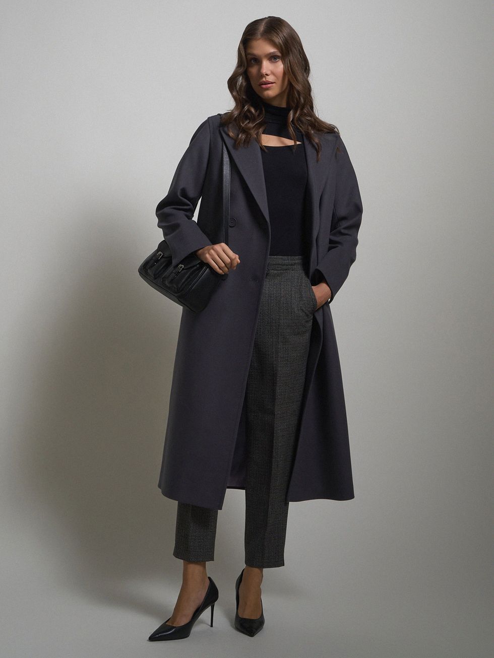 ТЕКСТИЛЬНОЕ ПАЛЬТО ЖЕНСКОЕ, ТЕМНО-СЕРОЕ