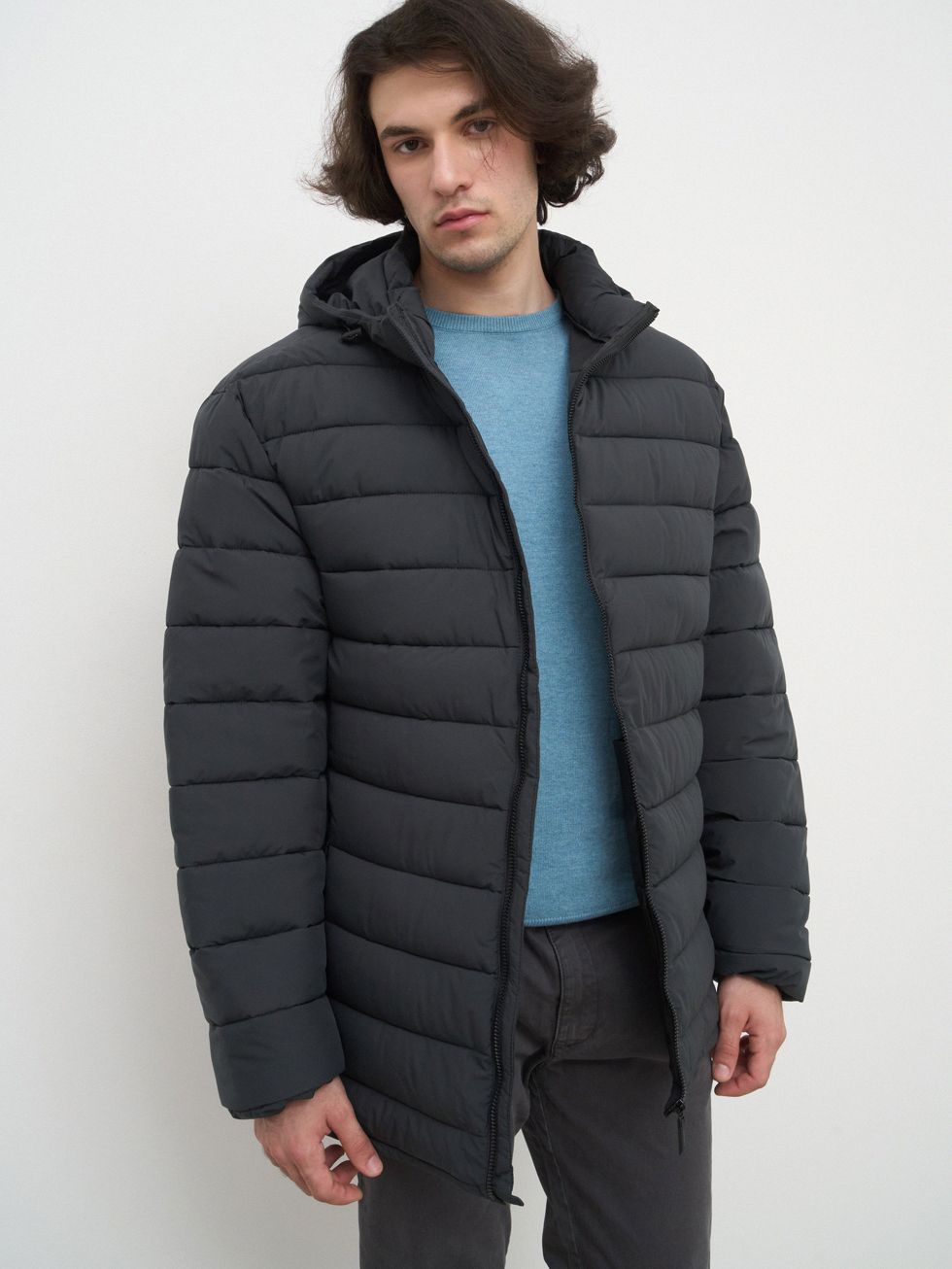 ПУХОВИК МУЖСКОЙ, ТЕМНО-СЕРЫЙ