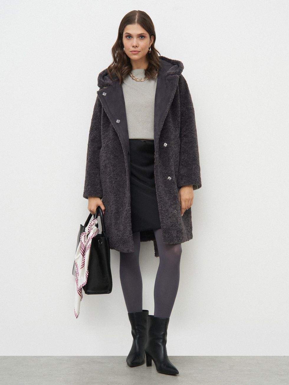 ШУБА ТЕМНО-СЕРАЯ, ЭКО-МЕХ