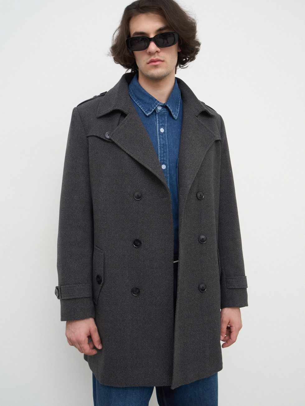 ТЕКСТИЛЬНОЕ ПАЛЬТО МУЖСКОЕ, ТЕМНО-СЕРОЕ