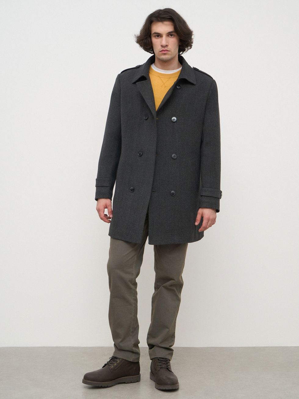 ТЕКСТИЛЬНОЕ ПАЛЬТО МУЖСКОЕ, ТЕМНО-СЕРОЕ