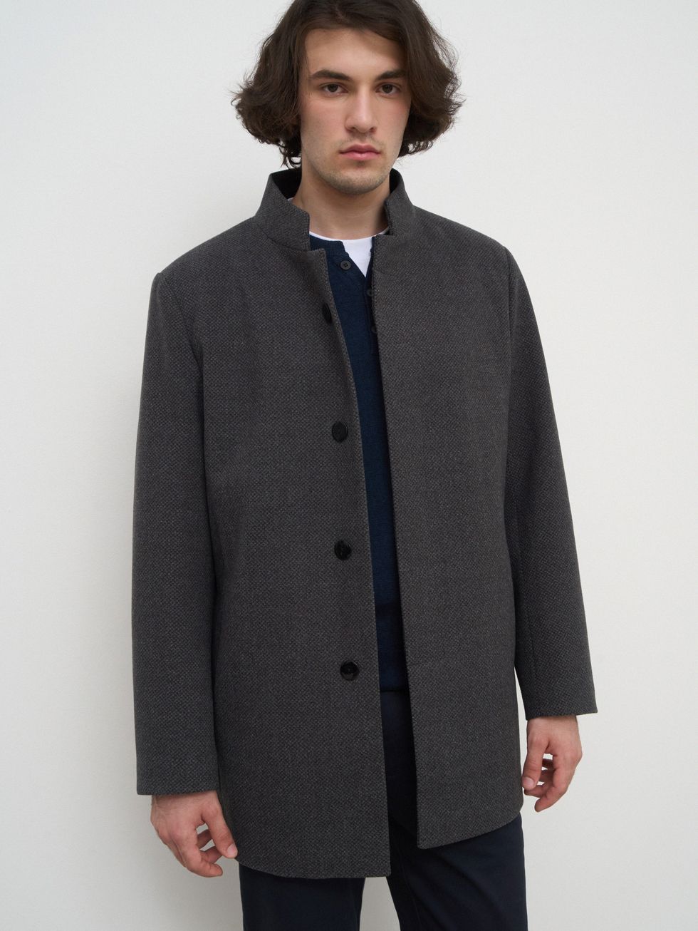 ТЕКСТИЛЬНОЕ ПАЛЬТО МУЖСКОЕ, ТЕМНО-СЕРОЕ