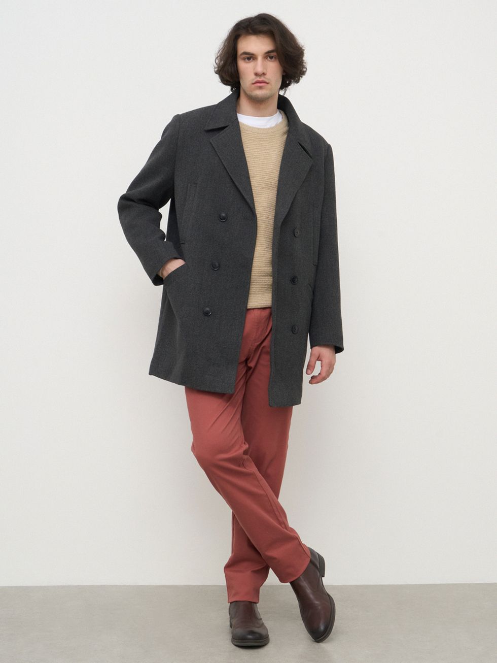 ТЕКСТИЛЬНОЕ ПАЛЬТО МУЖСКОЕ, ТЕМНО-СЕРОЕ