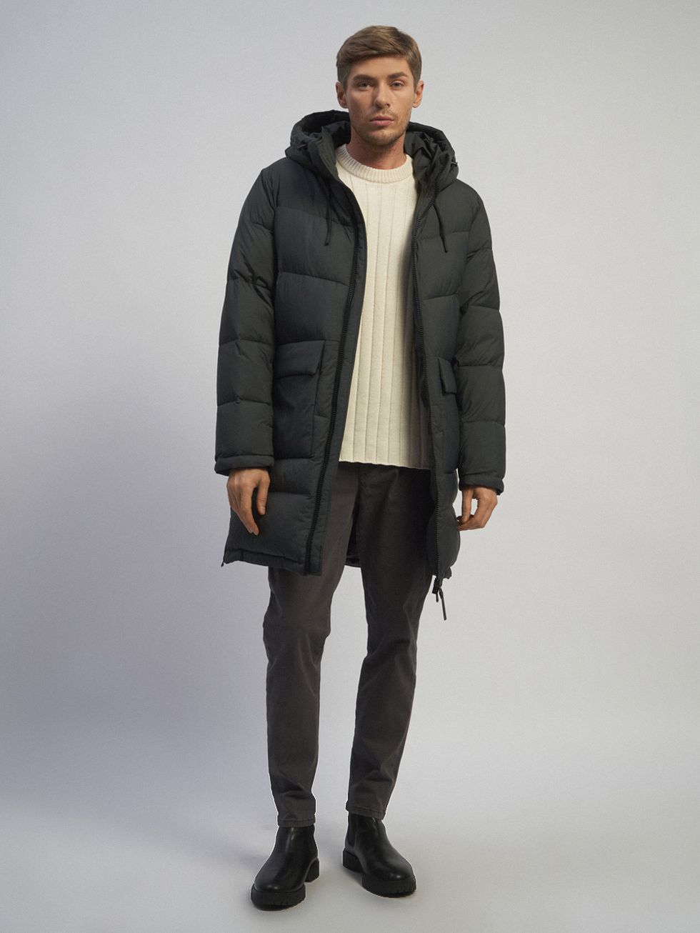 ПУХОВИК МУЖСКОЙ, ТЕМНО-СЕРЫЙ