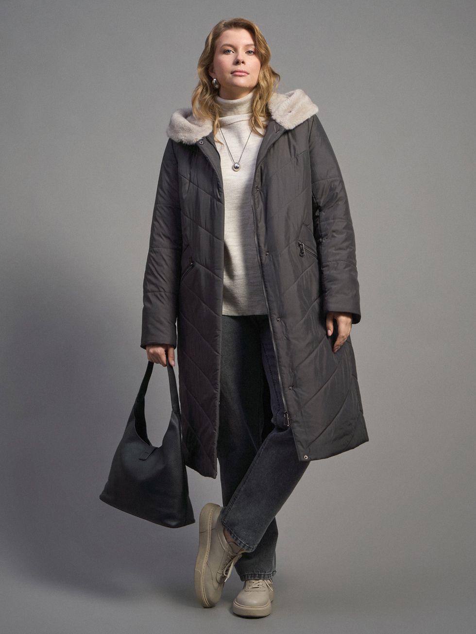 ПУХОВИК ЖЕНСКИЙ, ТЕМНО-СЕРЫЙ