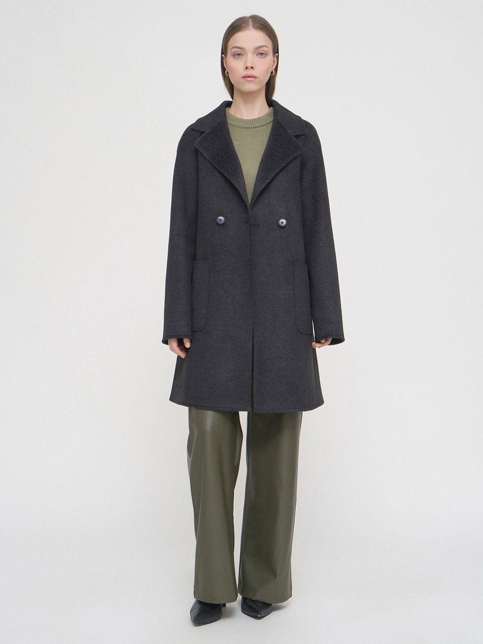 ТЕКСТИЛЬНОЕ ПАЛЬТО ЖЕНСКОЕ, ТЕМНО-СЕРОЕ