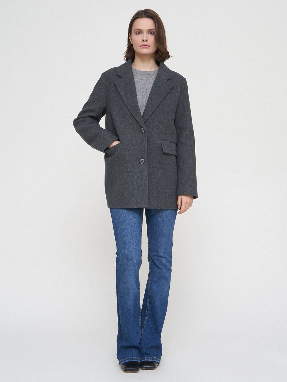 ТЕКСТИЛЬНОЕ ПАЛЬТО ЖЕНСКОЕ, ТЕМНО-СЕРОЕ