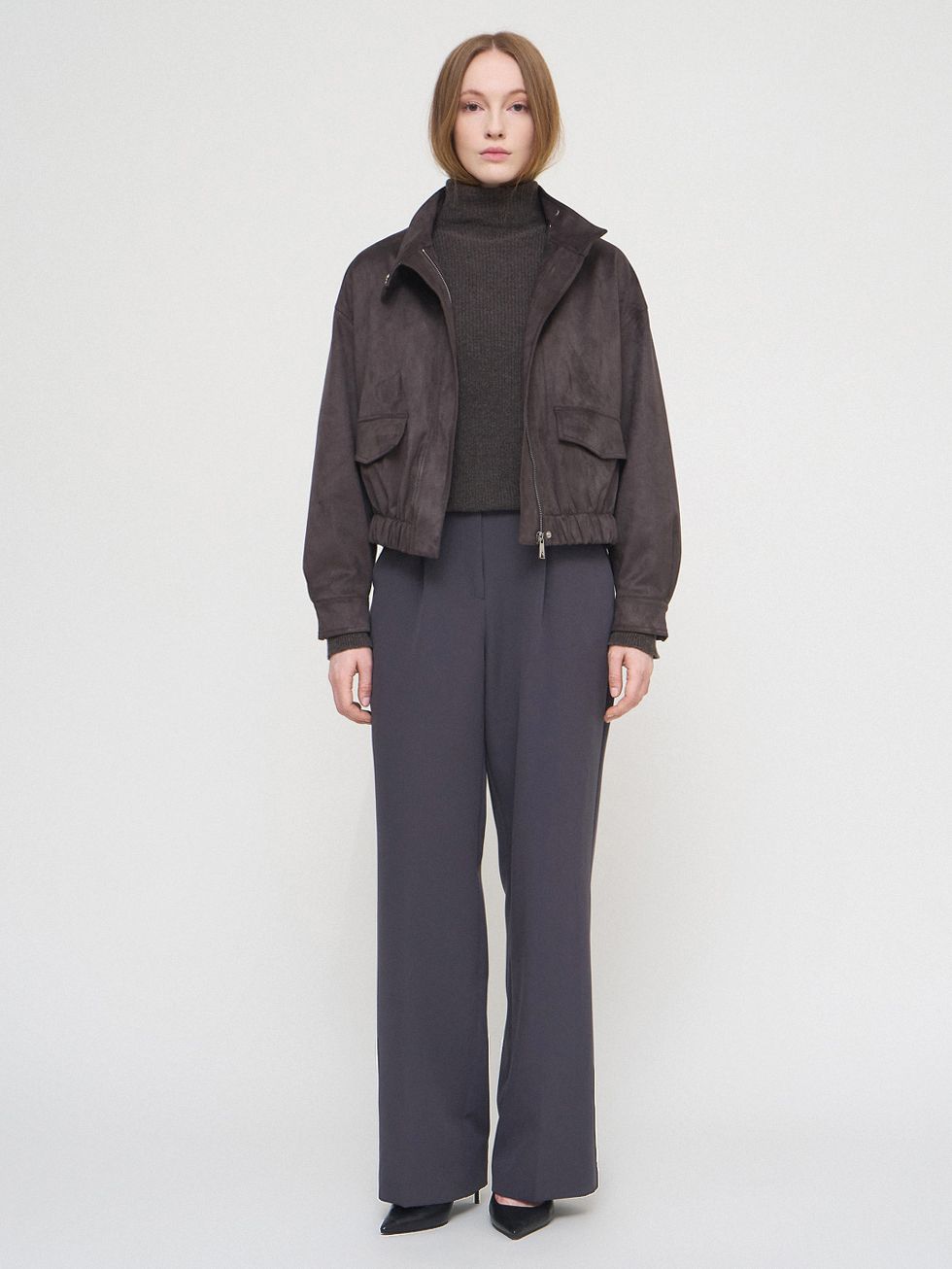 КОЖАНАЯ КУРТКА ЖЕНСКАЯ, ТЕМНО-СЕРАЯ