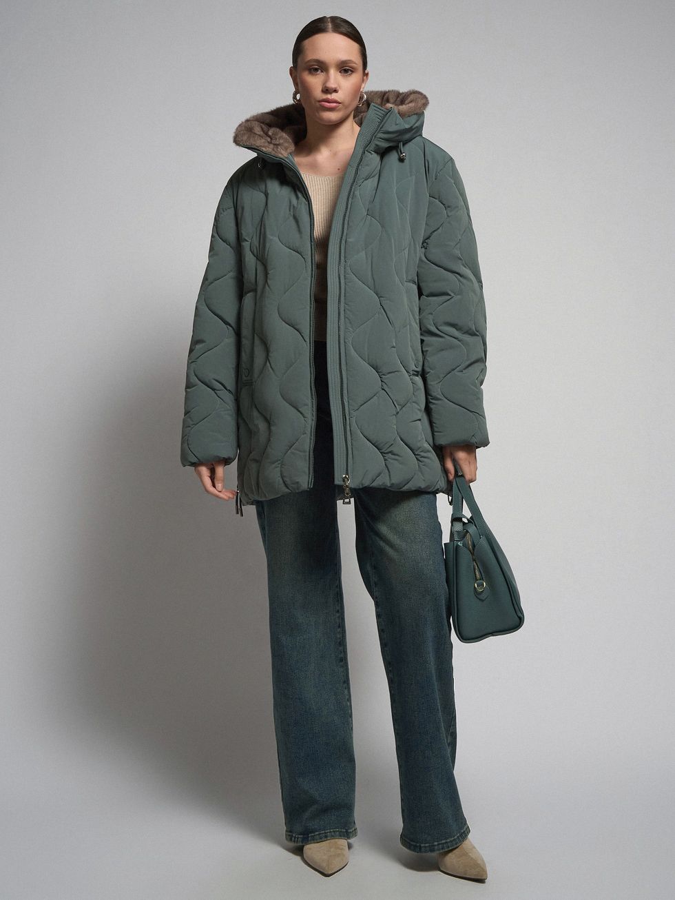 ПУХОВИК ЖЕНСКИЙ, ТЕМНО-ЗЕЛЕНЫЙ